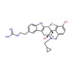 N=C(N)NCCc1ccc2[nH]c3c(c2c1)C[C@@]1(O)[C@H]2Cc4ccc(O)c5c4[C@@]1(CCN2CC1CC1)[C@H]3O5 ZINC000013530521