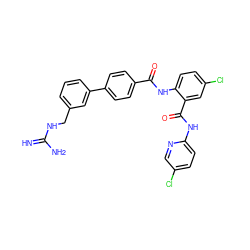 N=C(N)NCc1cccc(-c2ccc(C(=O)Nc3ccc(Cl)cc3C(=O)Nc3ccc(Cl)cn3)cc2)c1 ZINC000028101081