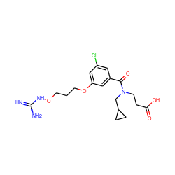 N=C(N)NOCCCOc1cc(Cl)cc(C(=O)N(CCC(=O)O)CC2CC2)c1 ZINC000027203951