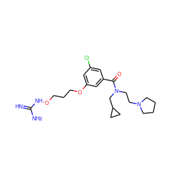 N=C(N)NOCCCOc1cc(Cl)cc(C(=O)N(CCN2CCCC2)CC2CC2)c1 ZINC000027193969