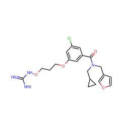 N=C(N)NOCCCOc1cc(Cl)cc(C(=O)N(Cc2ccoc2)CC2CC2)c1 ZINC000027195435