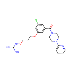 N=C(N)NOCCCOc1cc(Cl)cc(C(=O)N2CCN(c3ccccn3)CC2)c1 ZINC000027193773