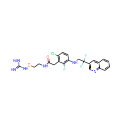 N=C(N)NOCCNC(=O)Cc1c(Cl)ccc(NCC(F)(F)c2cnc3ccccc3c2)c1F ZINC000028956115