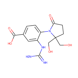 N=C(N)Nc1cc(C(=O)O)ccc1N1C(=O)CCC1(CO)CO ZINC000002047890