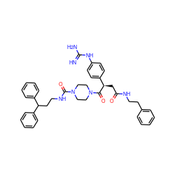 N=C(N)Nc1ccc([C@@H](CC(=O)NCCc2ccccc2)C(=O)N2CCN(C(=O)NCCC(c3ccccc3)c3ccccc3)CC2)cc1 ZINC000026392386