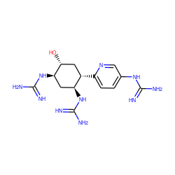 N=C(N)Nc1ccc([C@H]2C[C@@H](O)[C@H](NC(=N)N)C[C@@H]2NC(=N)N)nc1 ZINC000028569578