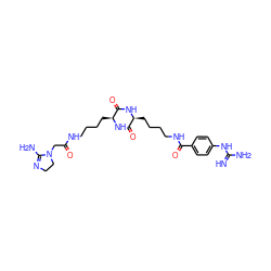 N=C(N)Nc1ccc(C(=O)NCCCC[C@@H]2NC(=O)[C@H](CCCCNC(=O)CN3CCN=C3N)NC2=O)cc1 ZINC000028340887