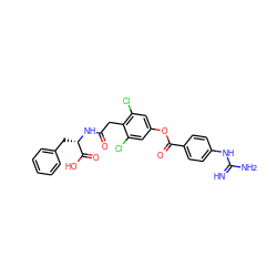 N=C(N)Nc1ccc(C(=O)Oc2cc(Cl)c(CC(=O)N[C@@H](Cc3ccccc3)C(=O)O)c(Cl)c2)cc1 ZINC001772632332