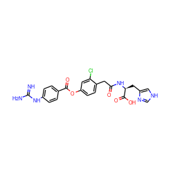 N=C(N)Nc1ccc(C(=O)Oc2ccc(CC(=O)N[C@@H](Cc3c[nH]cn3)C(=O)O)c(Cl)c2)cc1 ZINC000145063100