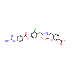 N=C(N)Nc1ccc(C(=O)Oc2ccc(CC(=O)N[C@@H](Cc3ccc(C(=O)O)cc3)C(=O)O)c(Cl)c2)cc1 ZINC000145072116