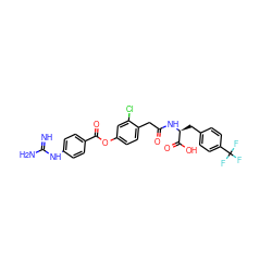 N=C(N)Nc1ccc(C(=O)Oc2ccc(CC(=O)N[C@@H](Cc3ccc(C(F)(F)F)cc3)C(=O)O)c(Cl)c2)cc1 ZINC001772575237