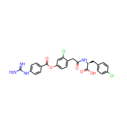 N=C(N)Nc1ccc(C(=O)Oc2ccc(CC(=O)N[C@@H](Cc3ccc(Cl)cc3)C(=O)O)c(Cl)c2)cc1 ZINC001772630236