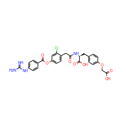 N=C(N)Nc1ccc(C(=O)Oc2ccc(CC(=O)N[C@@H](Cc3ccc(OCC(=O)O)cc3)C(=O)O)c(Cl)c2)cc1 ZINC000145052418