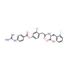 N=C(N)Nc1ccc(C(=O)Oc2ccc(CC(=O)N[C@@H](Cc3ccccc3F)C(=O)O)c(Cl)c2)cc1 ZINC001772605297