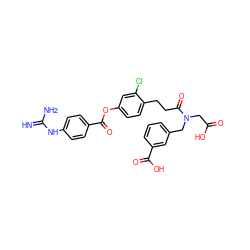 N=C(N)Nc1ccc(C(=O)Oc2ccc(CCC(=O)N(CC(=O)O)Cc3cccc(C(=O)O)c3)c(Cl)c2)cc1 ZINC000145051350