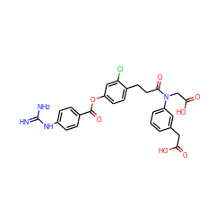 N=C(N)Nc1ccc(C(=O)Oc2ccc(CCC(=O)N(CC(=O)O)c3cccc(CC(=O)O)c3)c(Cl)c2)cc1 ZINC000145032098