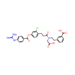 N=C(N)Nc1ccc(C(=O)Oc2ccc(CCC(=O)N(CCc3cccc(C(=O)O)c3)CC(=O)O)c(Cl)c2)cc1 ZINC000145031186