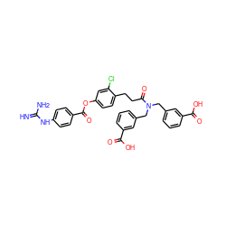 N=C(N)Nc1ccc(C(=O)Oc2ccc(CCC(=O)N(Cc3cccc(C(=O)O)c3)Cc3cccc(C(=O)O)c3)c(Cl)c2)cc1 ZINC000147666249