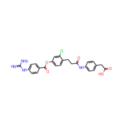 N=C(N)Nc1ccc(C(=O)Oc2ccc(CCC(=O)Nc3ccc(CC(=O)O)cc3)c(Cl)c2)cc1 ZINC001772588432