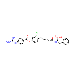 N=C(N)Nc1ccc(C(=O)Oc2ccc(CCCCC(=O)N[C@@H](Cc3ccccc3)C(=O)O)c(Cl)c2)cc1 ZINC000147670808