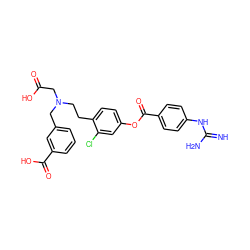 N=C(N)Nc1ccc(C(=O)Oc2ccc(CCN(CC(=O)O)Cc3cccc(C(=O)O)c3)c(Cl)c2)cc1 ZINC001772636010