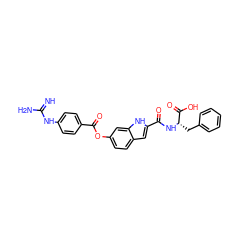 N=C(N)Nc1ccc(C(=O)Oc2ccc3cc(C(=O)N[C@@H](Cc4ccccc4)C(=O)O)[nH]c3c2)cc1 ZINC000147666687