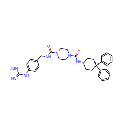 N=C(N)Nc1ccc(CNC(=O)N2CCN(C(=O)NC3CCC(c4ccccc4)(c4ccccc4)CC3)CC2)cc1 ZINC000026394091