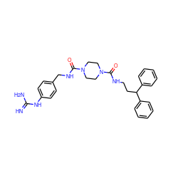 N=C(N)Nc1ccc(CNC(=O)N2CCN(C(=O)NCCC(c3ccccc3)c3ccccc3)CC2)cc1 ZINC000026389469