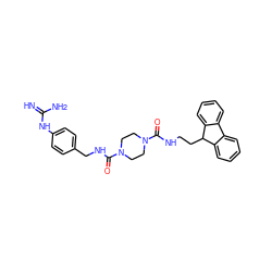 N=C(N)Nc1ccc(CNC(=O)N2CCN(C(=O)NCCC3c4ccccc4-c4ccccc43)CC2)cc1 ZINC000026397648