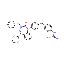 N=C(N)Nc1ccc(Cc2ccc(N3C(=O)N(Cc4ccccc4)N=C(C4CCCCC4)c4ccccc43)cc2)cc1 ZINC000028711860