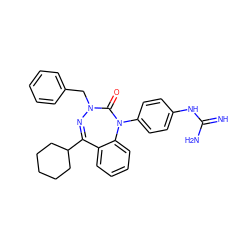 N=C(N)Nc1ccc(N2C(=O)N(Cc3ccccc3)N=C(C3CCCCC3)c3ccccc32)cc1 ZINC000028711855