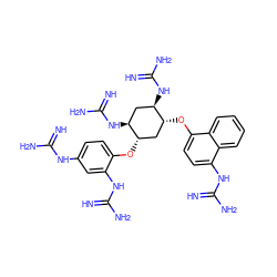 N=C(N)Nc1ccc(O[C@H]2C[C@@H](Oc3ccc(NC(=N)N)c4ccccc34)[C@H](NC(=N)N)C[C@@H]2NC(=N)N)c(NC(=N)N)c1 ZINC000070613827