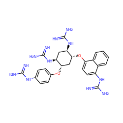 N=C(N)Nc1ccc(O[C@H]2C[C@@H](Oc3ccc(NC(=N)N)c4ccccc34)[C@H](NC(=N)N)C[C@@H]2NC(=N)N)cc1 ZINC000059637566