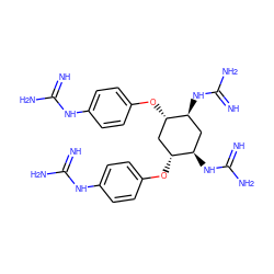 N=C(N)Nc1ccc(O[C@H]2C[C@@H](Oc3ccc(NC(=N)N)cc3)[C@H](NC(=N)N)C[C@@H]2NC(=N)N)cc1 ZINC000058549725