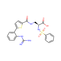 N=C(N)Nc1ccccc1-c1ccc(C(=O)NC[C@H](NS(=O)(=O)c2ccccc2)C(=O)O)s1 ZINC000013487462