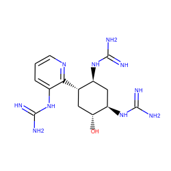 N=C(N)Nc1cccnc1[C@H]1C[C@@H](O)[C@H](NC(=N)N)C[C@@H]1NC(=N)N ZINC000028571794