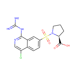 N=C(N)Nc1ncc(Cl)c2ccc(S(=O)(=O)N3CCC[C@H]3C(=O)O)cc12 ZINC000002008984