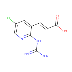 N=C(N)Nc1ncc(Cl)cc1/C=C/C(=O)O ZINC000013436517