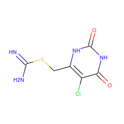 N=C(N)SCc1[nH]c(=O)[nH]c(=O)c1Cl ZINC000034764310