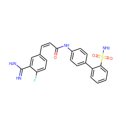 N=C(N)c1cc(/C=C\C(=O)Nc2ccc(-c3ccccc3S(N)(=O)=O)cc2)ccc1F ZINC000013442335