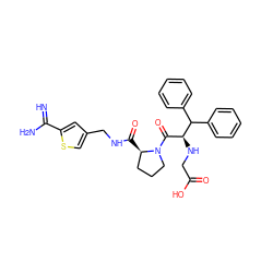 N=C(N)c1cc(CNC(=O)[C@@H]2CCCN2C(=O)[C@H](NCC(=O)O)C(c2ccccc2)c2ccccc2)cs1 ZINC000027187531