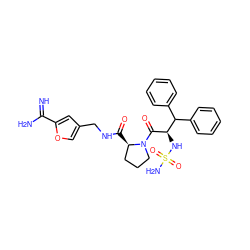 N=C(N)c1cc(CNC(=O)[C@@H]2CCCN2C(=O)[C@H](NS(N)(=O)=O)C(c2ccccc2)c2ccccc2)co1 ZINC000027184494