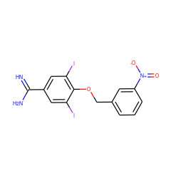 N=C(N)c1cc(I)c(OCc2cccc([N+](=O)[O-])c2)c(I)c1 ZINC000096910534