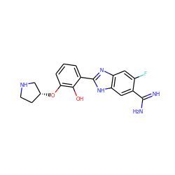 N=C(N)c1cc2[nH]c(-c3cccc(O[C@@H]4CCNC4)c3O)nc2cc1F ZINC000013444375