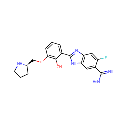 N=C(N)c1cc2[nH]c(-c3cccc(OC[C@H]4CCCN4)c3O)nc2cc1F ZINC000012354921