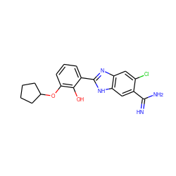 N=C(N)c1cc2[nH]c(-c3cccc(OC4CCCC4)c3O)nc2cc1Cl ZINC000013444361