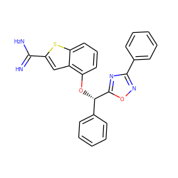 N=C(N)c1cc2c(O[C@@H](c3ccccc3)c3nc(-c4ccccc4)no3)cccc2s1 ZINC000045355260