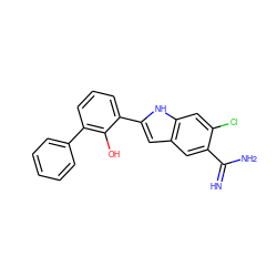 N=C(N)c1cc2cc(-c3cccc(-c4ccccc4)c3O)[nH]c2cc1Cl ZINC000000603005