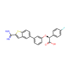 N=C(N)c1cc2cc(-c3cccc(O[C@H](C(=O)O)c4ccc(F)cc4)c3)ccc2s1 ZINC000045366979