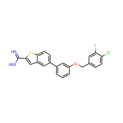 N=C(N)c1cc2cc(-c3cccc(OCc4ccc(Cl)c(F)c4)c3)ccc2s1 ZINC000045358483